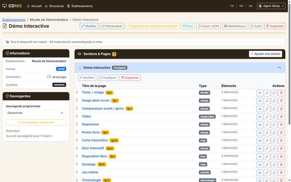 Gestion et prévisualisation des pages dans le CMS CDNIS